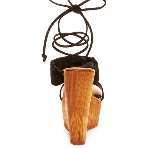 Steve Madden Beachbar Wedge Platform Black Tan 9 Suede wooden heel - Picture 5 of 16